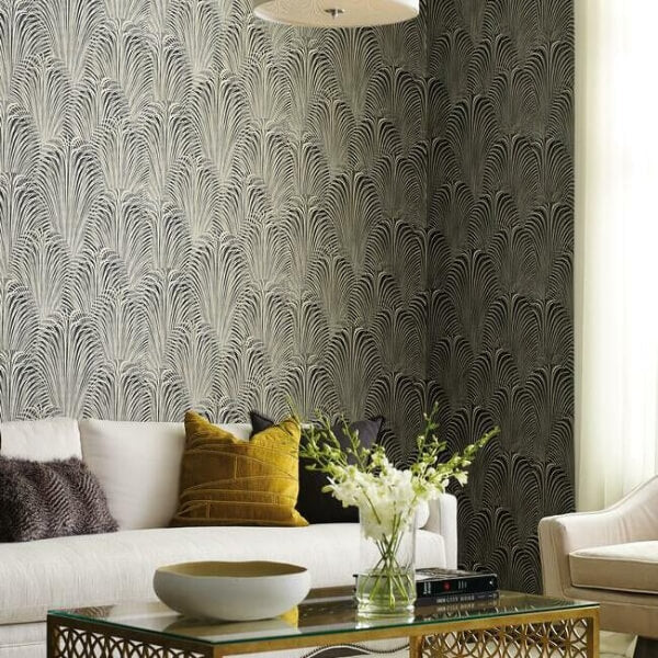 Deco Fountain Black Wallpaper