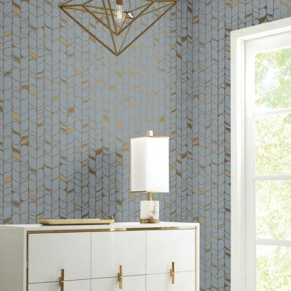 Perfect Petals Blue & Gold Wallpaper