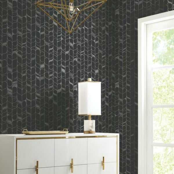 Perfect Petals Black & Silver Wallpaper