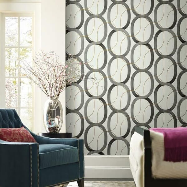 Interlock Black & Gold Wallpaper