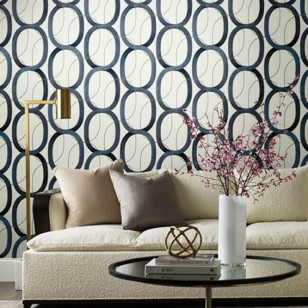 Interlock Navy Wallpaper