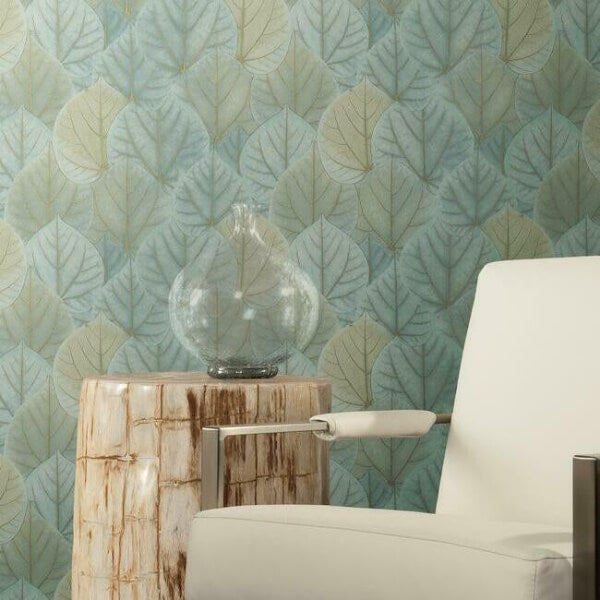 Leaf Concerto Turquoise Wallpaper