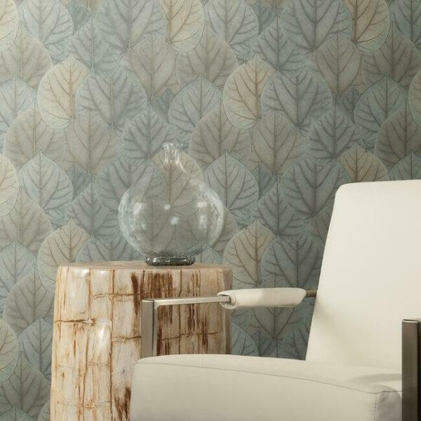 Leaf Concerto Blue & Taupe Wallpaper