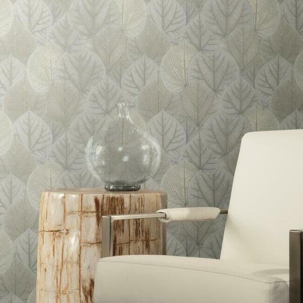 Leaf Concerto Grey Wallpaper