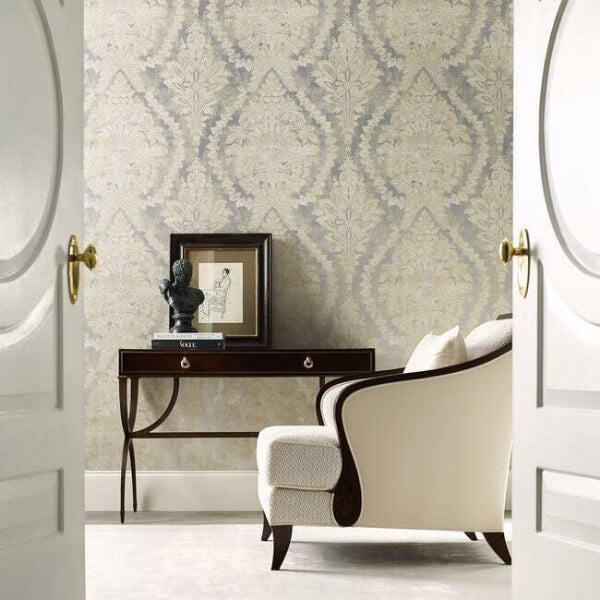 Charleston Damask Silver Wallpaper