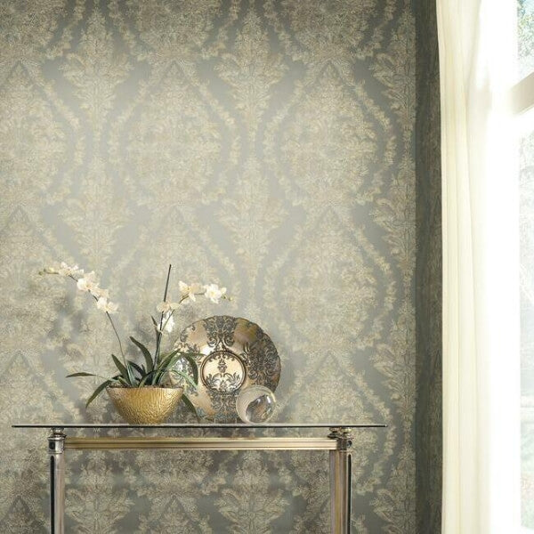 Charleston Damask Silver Wallpaper