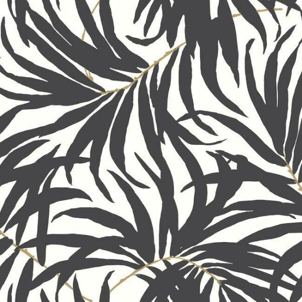 Bali Leaves Black Peel & Stick Wallpaper