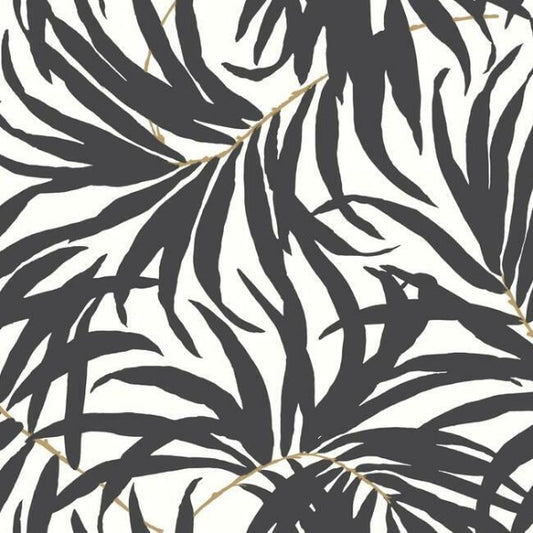 Bali Leaves Black Peel & Stick Wallpaper
