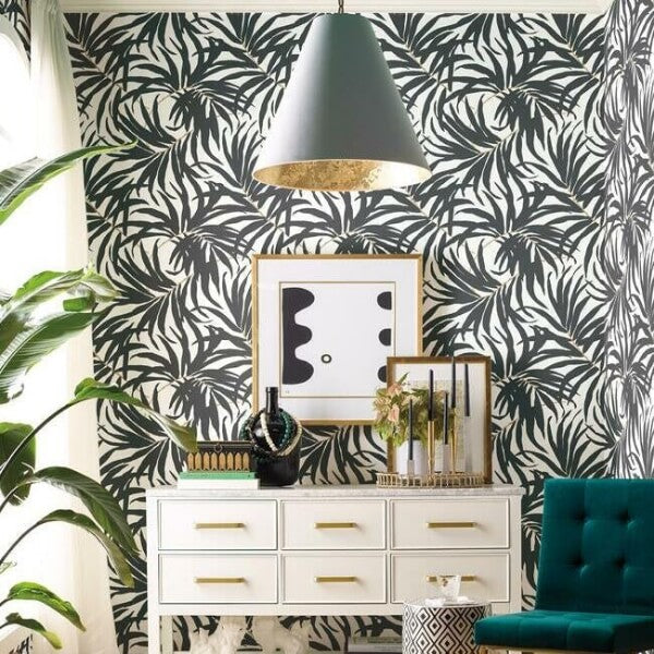 Bali Leaves Black Peel & Stick Wallpaper