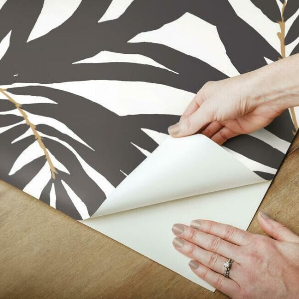 Bali Leaves Black Peel & Stick Wallpaper