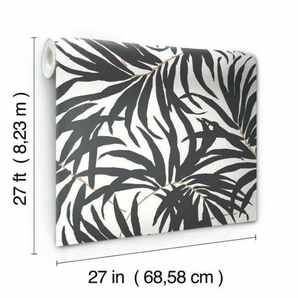 Bali Leaves Black Peel & Stick Wallpaper