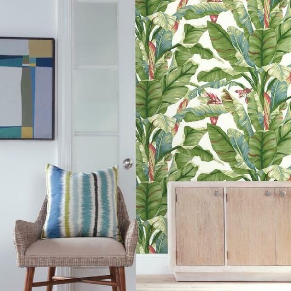 Banana Leaf White & Green Peel & Stick Wallpaper