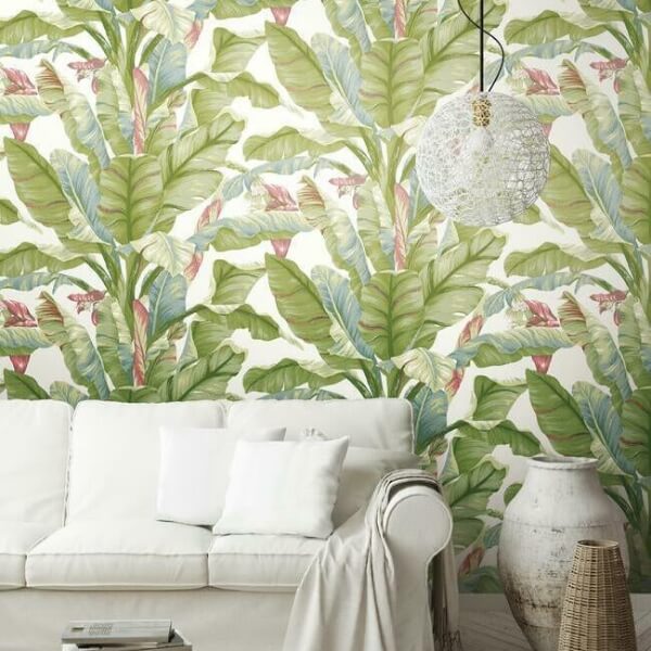 Banana Leaf White & Green Peel & Stick Wallpaper