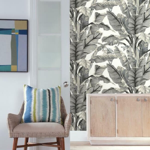 Banana Leaf White & Black Peel & Stick Wallpaper