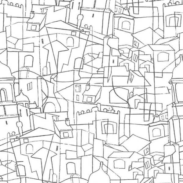 Cubist Cityscape Black Peel & Stick Wallpaper