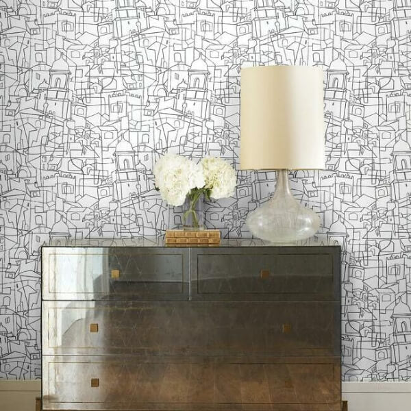 Cubist Cityscape Black Peel & Stick Wallpaper