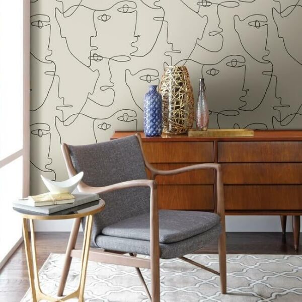Pablo Portraits Linen & Charcoal Peel & Stick Wallpaper