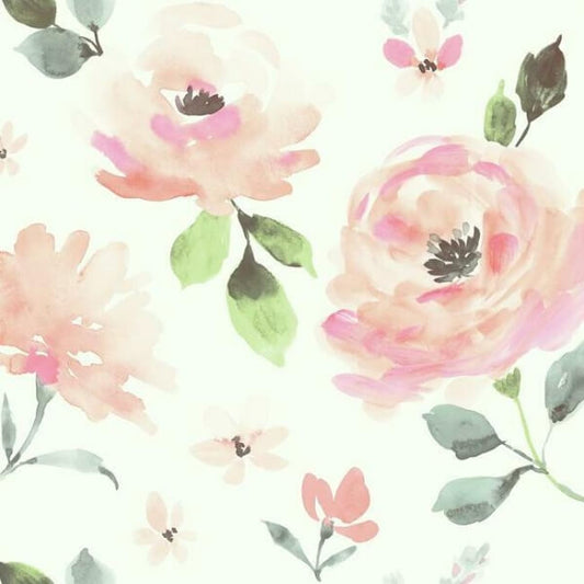 Watercolor Blooms Coral Peel & Stick Wallpaper