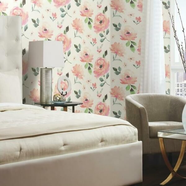 Watercolor Blooms Coral Peel & Stick Wallpaper