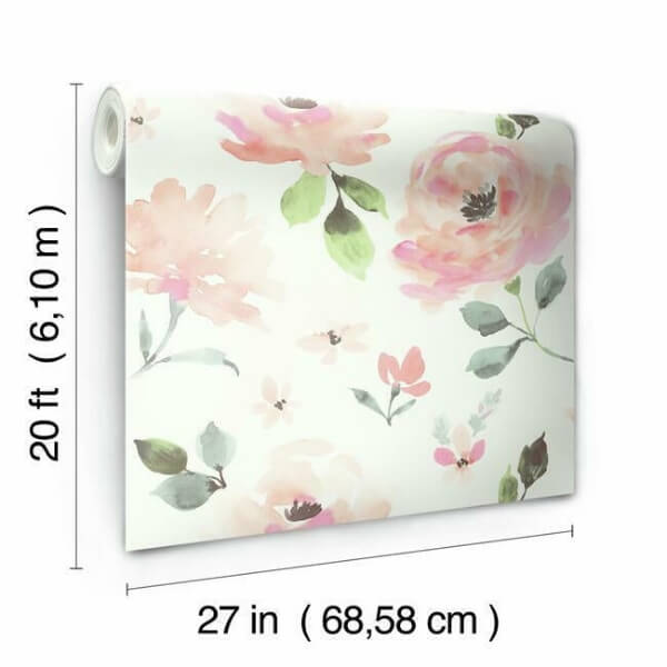 Watercolor Blooms Coral Peel & Stick Wallpaper