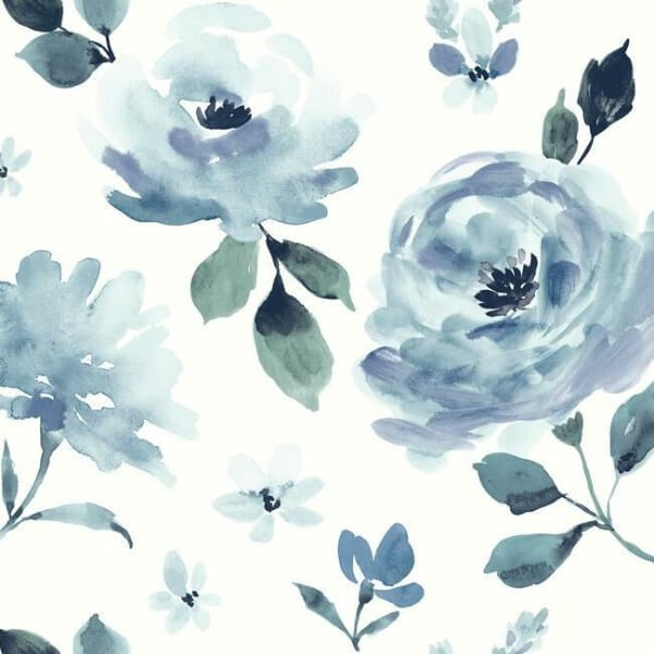 Watercolor Blooms Blue Peel & Stick Wallpaper