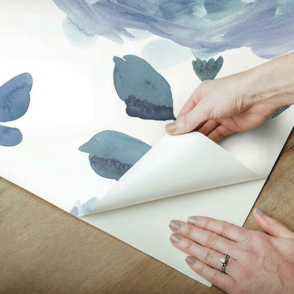 Watercolor Blooms Blue Peel & Stick Wallpaper