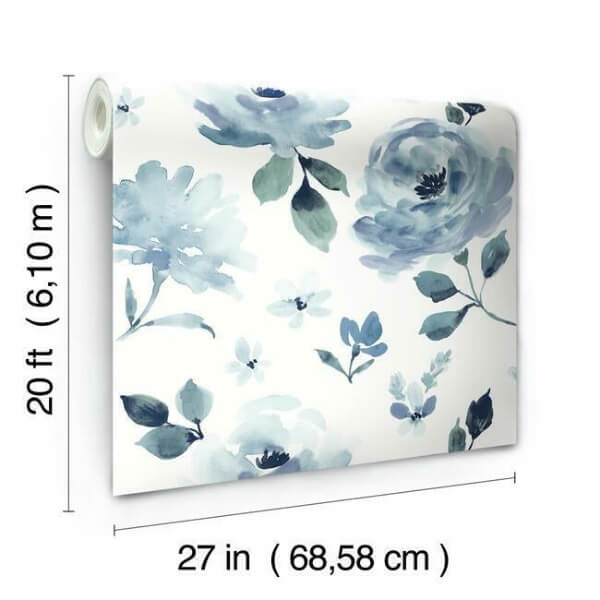 Watercolor Blooms Blue Peel & Stick Wallpaper