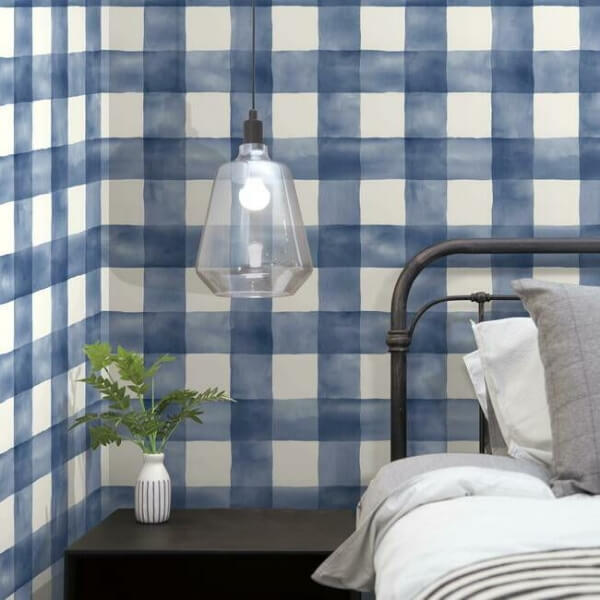 Checkmate Watercolor Plaid Blue Peel & Stick Wallpaper