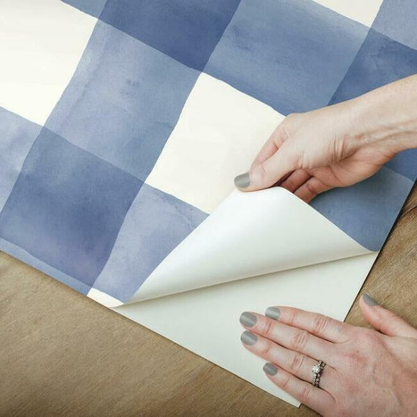 Checkmate Watercolor Plaid Blue Peel & Stick Wallpaper