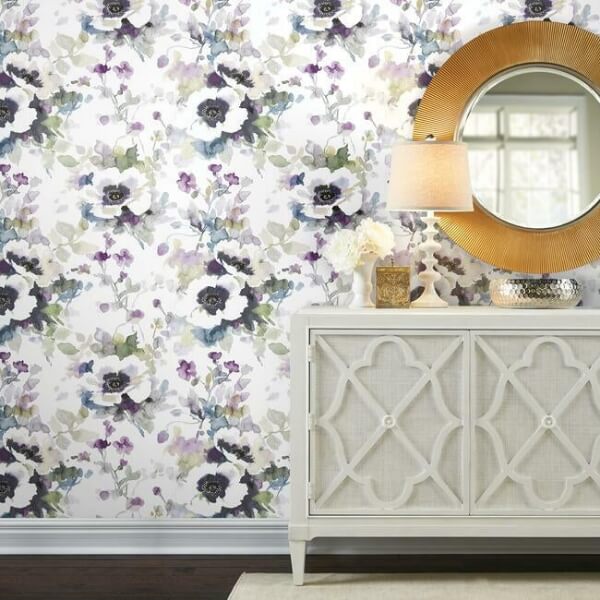 Garden Anemone Lilac & Green Peel & Stick Wallpaper