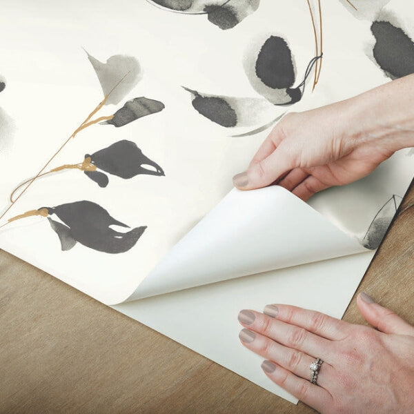 Linden Flower Black Peel & Stick Wallpaper