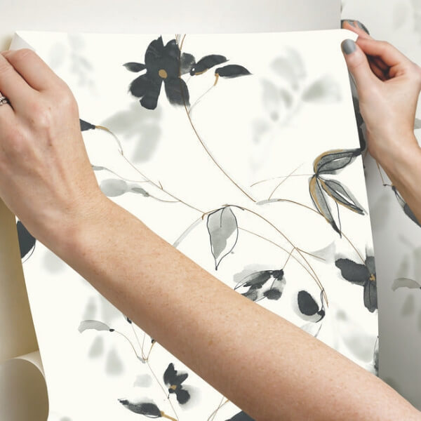 Linden Flower Black Peel & Stick Wallpaper