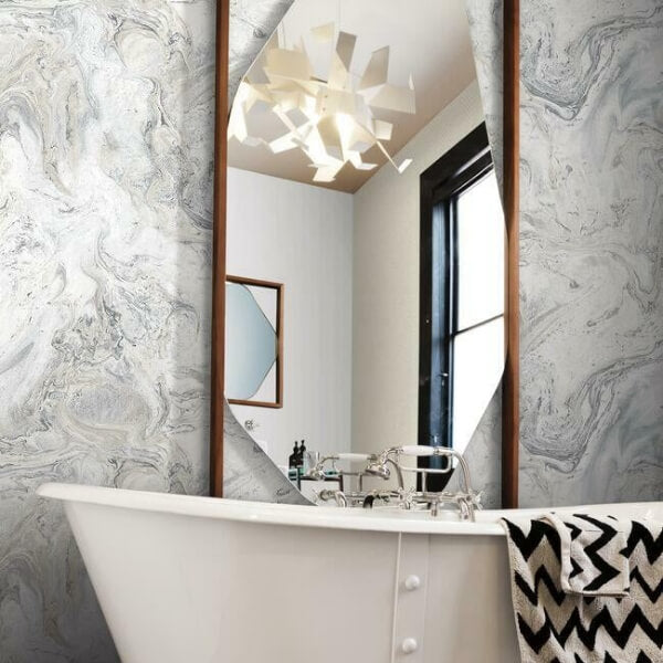 Oil & Marble White & Grey Peel & Stick Wallpaper