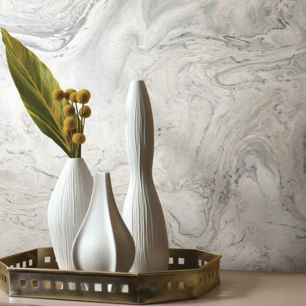 Oil & Marble White & Grey Peel & Stick Wallpaper