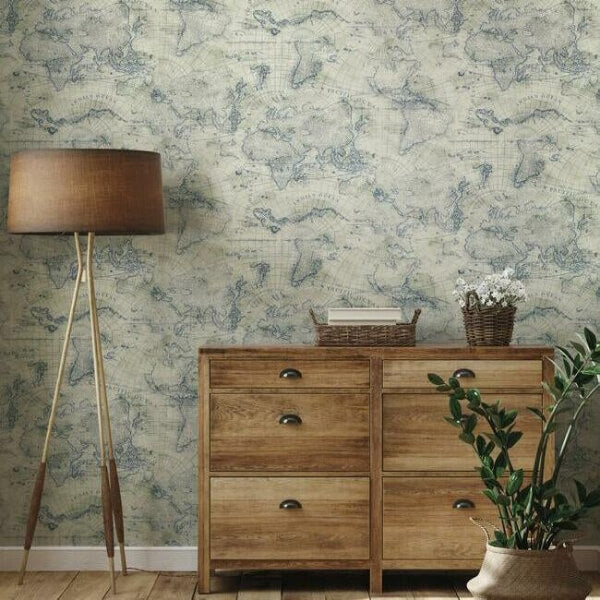 Coastal Map Blue & Beige Peel & Stick Wallpaper