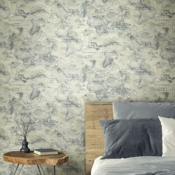 Coastal Map Blue & Beige Peel & Stick Wallpaper
