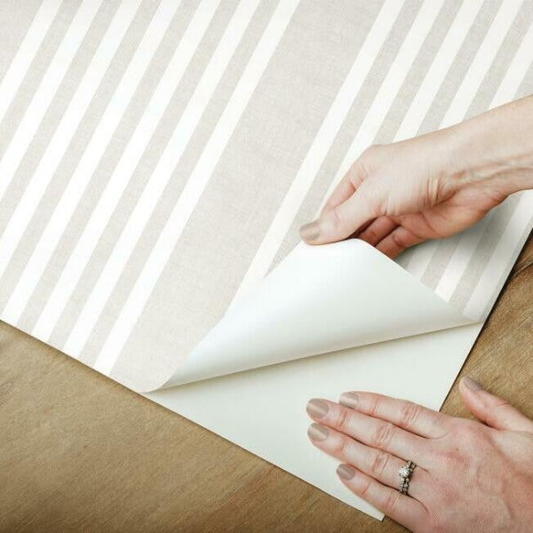 French Linen Stripe Off White Peel & Stick Wallpaper