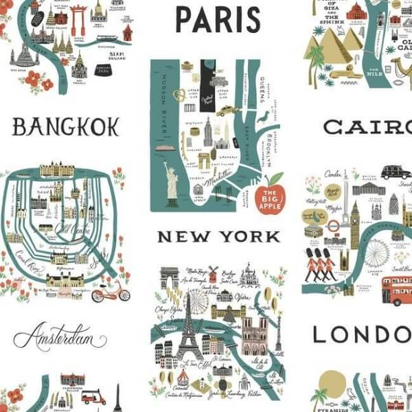 City Maps Blue & Red Peel & Stick Wallpaper
