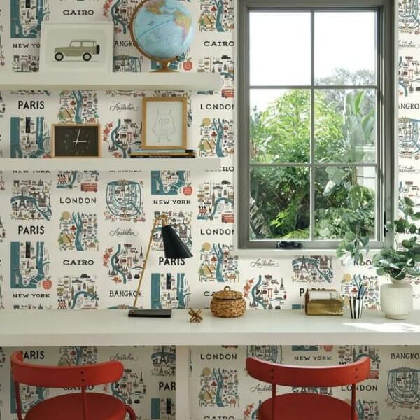 City Maps Blue & Red Peel & Stick Wallpaper