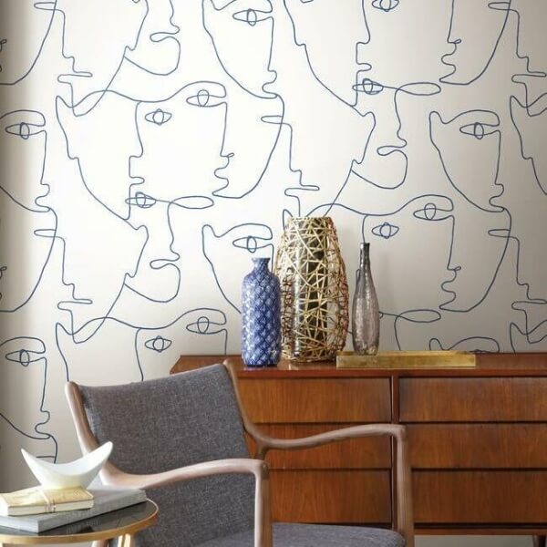 Pablo Portraits Blue Peel & Stick Wallpaper