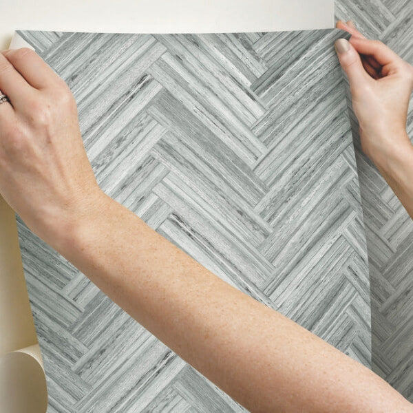 Hermosa Herringbone Grey Peel & Stick Wallpaper