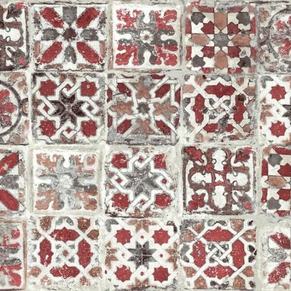 Encaustic Tile Red Peel & Stick Wallpaper