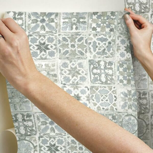 Ecaustic Tile Grey Peel & Stick Wallpaper
