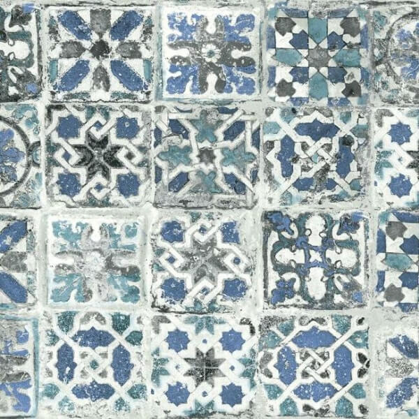 Encaustic Tile Blue Peel & Stick Wallpaper