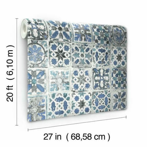 Encaustic Tile Blue Peel & Stick Wallpaper
