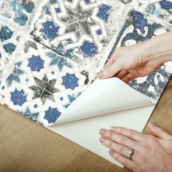 Encaustic Tile Blue Peel & Stick Wallpaper