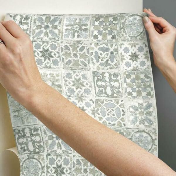 Encaustic Tile Blue Peel & Stick Wallpaper