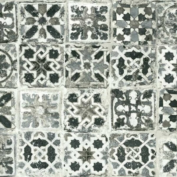 Encaustic Tile Black Peel & Stick Wallpaper