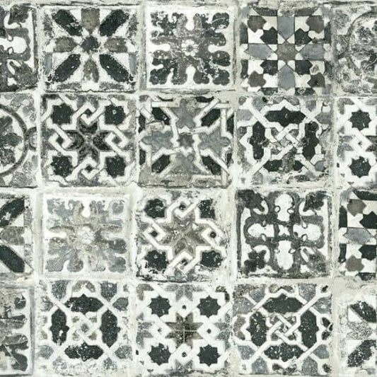 Encaustic Tile Black Peel & Stick Wallpaper