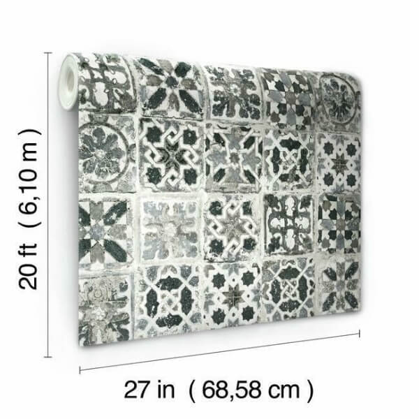 Encaustic Tile Black Peel & Stick Wallpaper